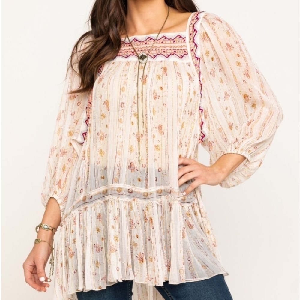 Free‎ People White Gold Metallic Swing Dress